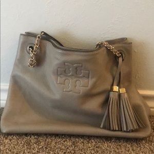 Grey leather Tory Burch purse